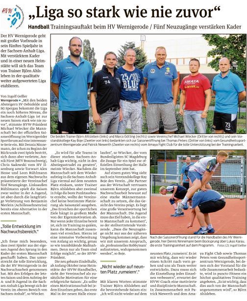 Die Volksstimme berichtet vom Saisonauftakt der 1. Männermannschaft
